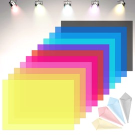 11Pcs Correction Gel Light Filter 29.7cm*21cm Square Transparent Color Film Plastic Sheets Overlays Transparency Color Film with 4Pcs Cleaning Cloth for LED Video Light Camera Flash Light(11 Colors)