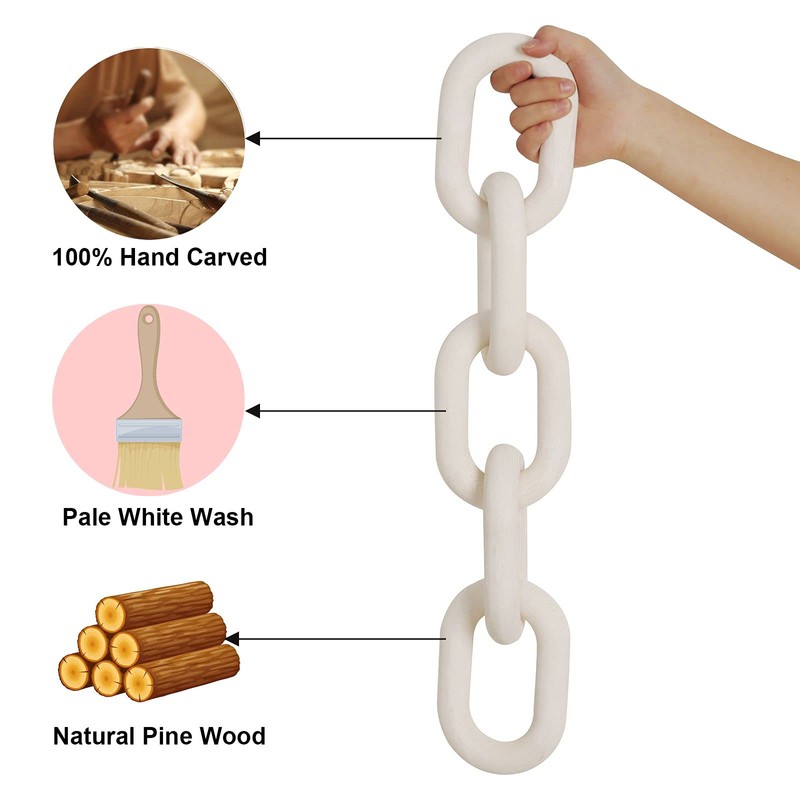 HMASYO White Wood Chain Link Decor, 5-Link Wooden Decorative Chain
