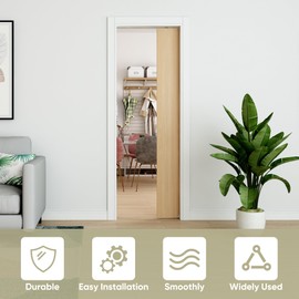 BarnBase Pocket Door Hardware Kit, 7FT Spliced Aluminum Track, 80.7" Quiet & Smooth Sliding, Suitable for Door Width 24"-42", Easy to Install