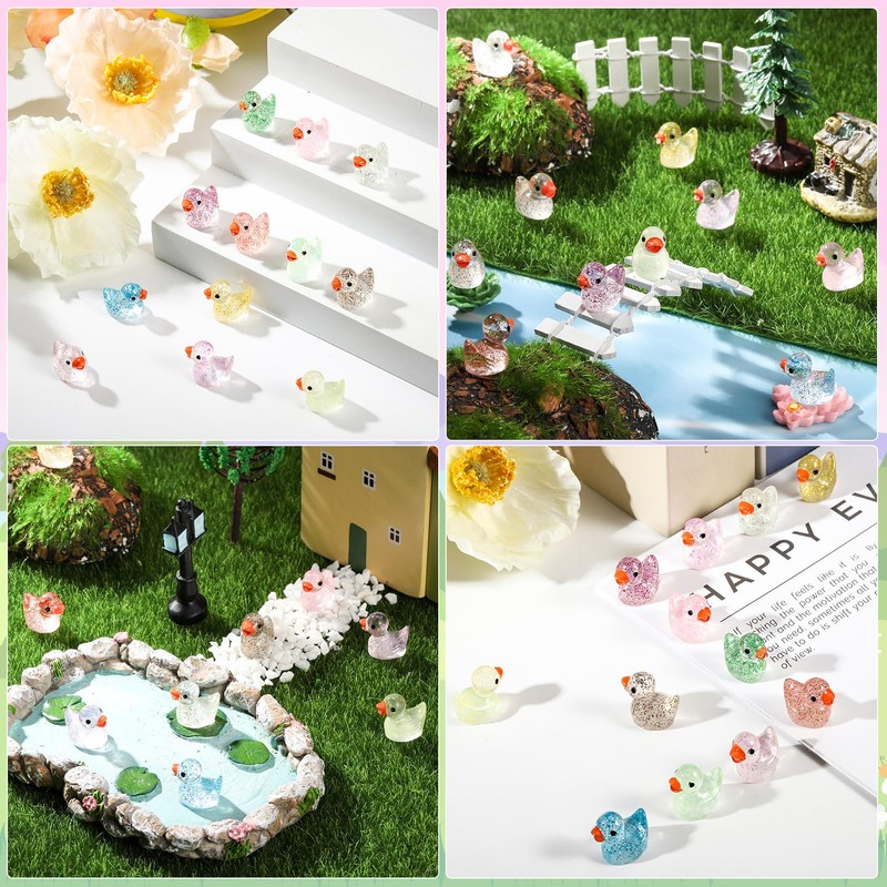 GSrenyu 120 Pcs Mini Resin Ducks Glitter Mini Ducks Tiny