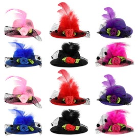 jojofuny Headband with Clips 12 Pieces Mini Hat Hair Clips Tiny Tea Party Hats Girls Hair Barrettes Party Dance Children's Hair Accessories (Random Colour) Hats Women