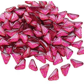 QLP 200g Bulk Triangle Mosaic Tiles Glitter Glass Pieces Assorted Color Opaque Mosaic Glass Crafts Supplies for DIY Picture Coaster Home Mosaic Decoration (hot Pink)