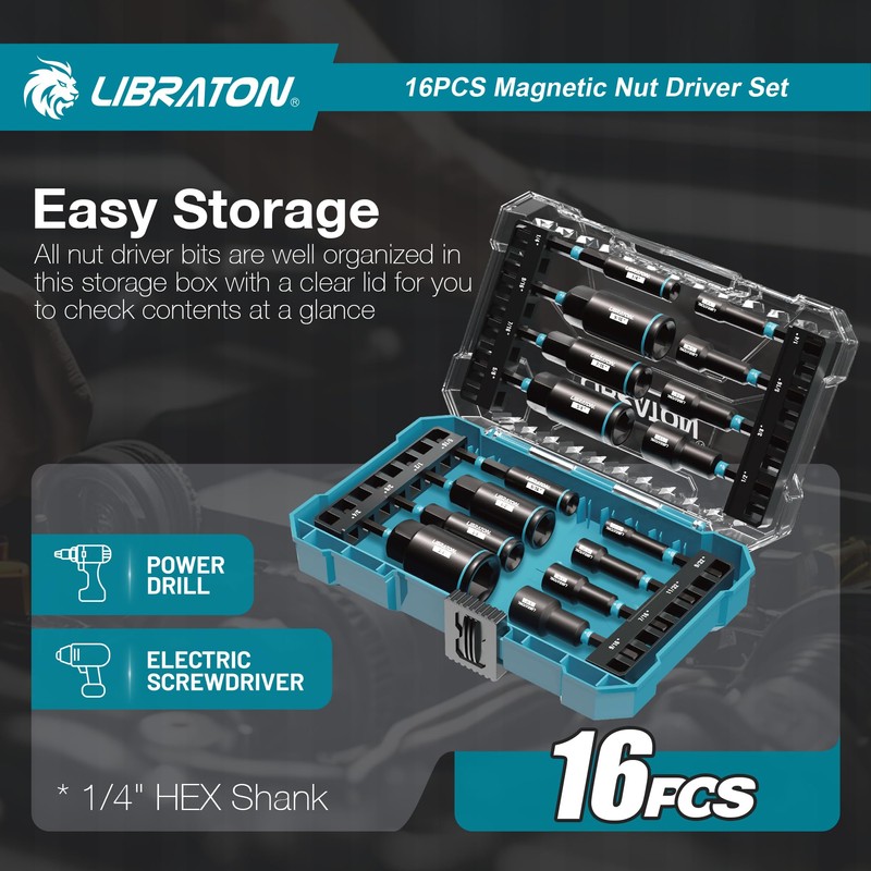 LIBRATON Magnetic Nut & Driver Set, 16pc Impact Driver Bit