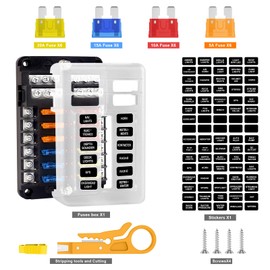 Sycreek 32 V 12-Way Fuse Box, Blade Atc/Ato Fuse Box, Waterproof and Fireproof, Suitable for 12 V-24 V Cars, Trucks, Motorhomes, Ships (12 Compartments)