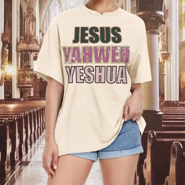 Weetiotio Christian Jesus Shirts for Women Yeshua Yahweh Graphic Tee Shirt Faith Inspirational Tshirts Oversized Vintage Tops(1Apricot,M)