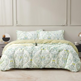 SAPHREAS Light Green Paisley Duvet Cover Set Full Size 3pcs Soft Cotton Vintage Bohemian Bedding Comforter Cover Set, 1 Duvet Cover 80"x90" and 2 Pillow Shams 20"x26"
