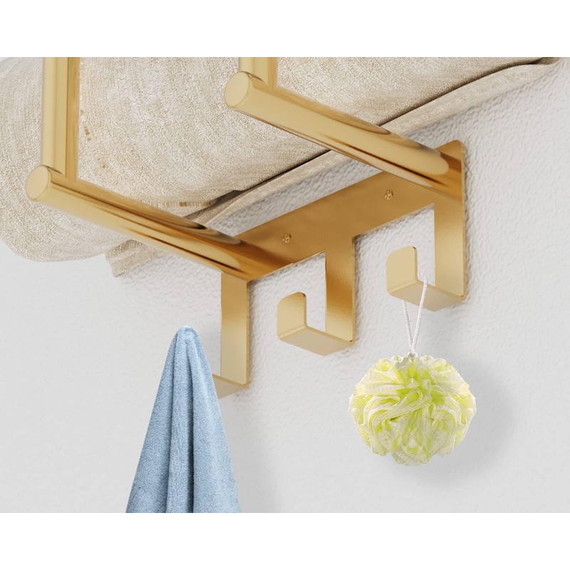 Towel Rack with Metal Shelf and 3 Hooks, Bethom Towel