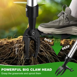 zessnug Weed Puller Tool, Lightweight, 4-Claw Stand Up Weeder Tool with Adjustable Handle for Remove Weeds Without Bending or Kneeling, Easily Remove Dandelions, Thistles, Plantain, Crabgrass.