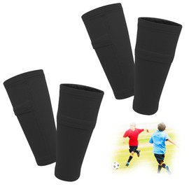 FIBOGOUP 2 Pairs of Shin Pads Holders Children Men Socks with Optimised Pocket Football Shin Pads Sleeves Socks Breathable Non-Slip Stable (Size S, 90-125 cm)