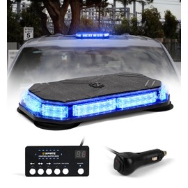Xprite Blue Rooftop Emergency Strobe Light Bar, Beacon Safety Flashing Police Lights w/Control Panel Magnetic Base for Police Law Enforcement POV Vehicles Trucks