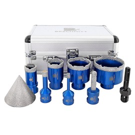 Diamond Core Drill Bit Set for Porcelain Tile Ceramic Marble Granite Drilling,BRSCHNITT 9pcs Vacuum Brazed Diamond Hole Saw with 5/8-11 Thread （1/4" 3/8" 4/5" 1-3/8" 2" 2-1/2"）