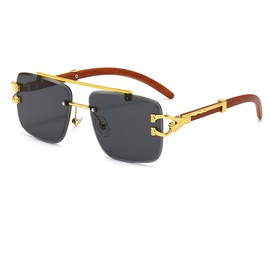 Junsika Oversized Rimless Square Glasses for Men and Women Classic Retro Designer Faux Wood Transparent Sunglasses, A1: black