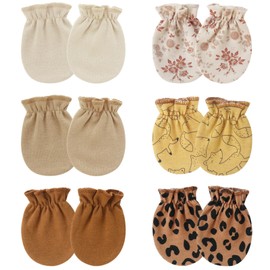 Baby No Scratch Mittens 6 Pair 6 Pattern Loose Cotton Baby Mittens 0-12 Months Soft Comfortable Washable Newborn Gloves for Girls, No Scratch