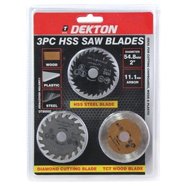 DEKTON DT80502 3Pc Mini Blades, High Speed Steel, 54mm(2"), 11.1mm arbor
