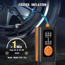 Portable Tyre Inflator, Air Compressor,4000mAh Cordless Air Pump,LED Lighting and Accurate Pressure,1 Min Fast Inflate,LCD Digital Tyre Electric Bike Pump for Car,Balls,Motorcycle