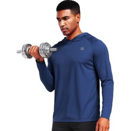 NELEUS Men's Workout Long Sleeve Running Shirts Mesh Fishing Hiking Hooded,5619,Black/Grey/Navy Blue,3 Pack,XL