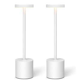 Swinerton White Rechargeable Cordless Table Lamps Set, 5000mAh Battery Powered Wireless Table Light, Portable LED Desk Lamp, 3 Color Dimmable Lighting for Restaurant Dining Patio Outdoor Bedroom