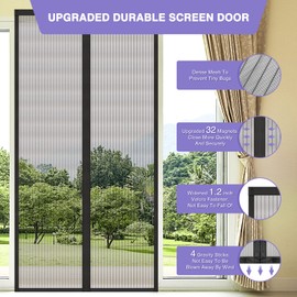 Titan Mall Magnetic Screen Door, Self Sealing Door Net, Heavy Duty Mesh Screen Magnetic Closure Keep Bugs Out, Retractable - Pet and Kid Friendly, Hands Free fit for 39" x 82" Doors