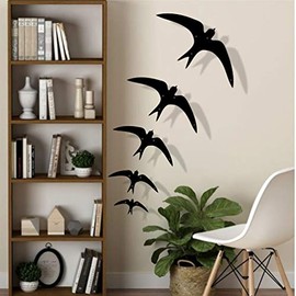 DEKADRON Metal Wall Art, Metal Birds Wall Art, Swallow Birds Decor, Birds Wall Hanging, Home Living Room Wall Art, Pack of 5, Black