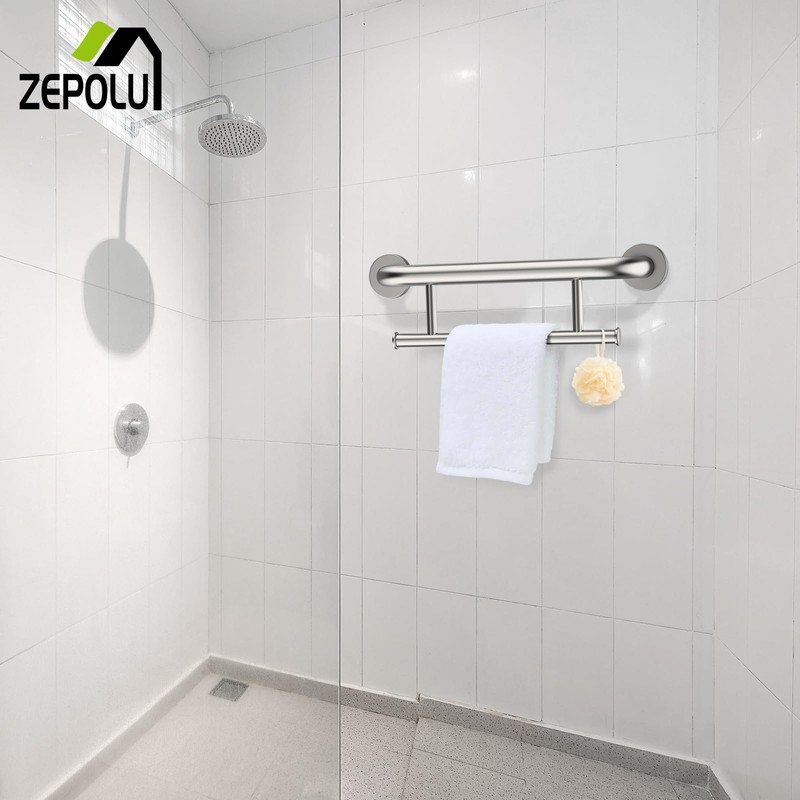 Brushed Nickel Towel Rack Grab Bar Combo, Zepolu Stainless Steel