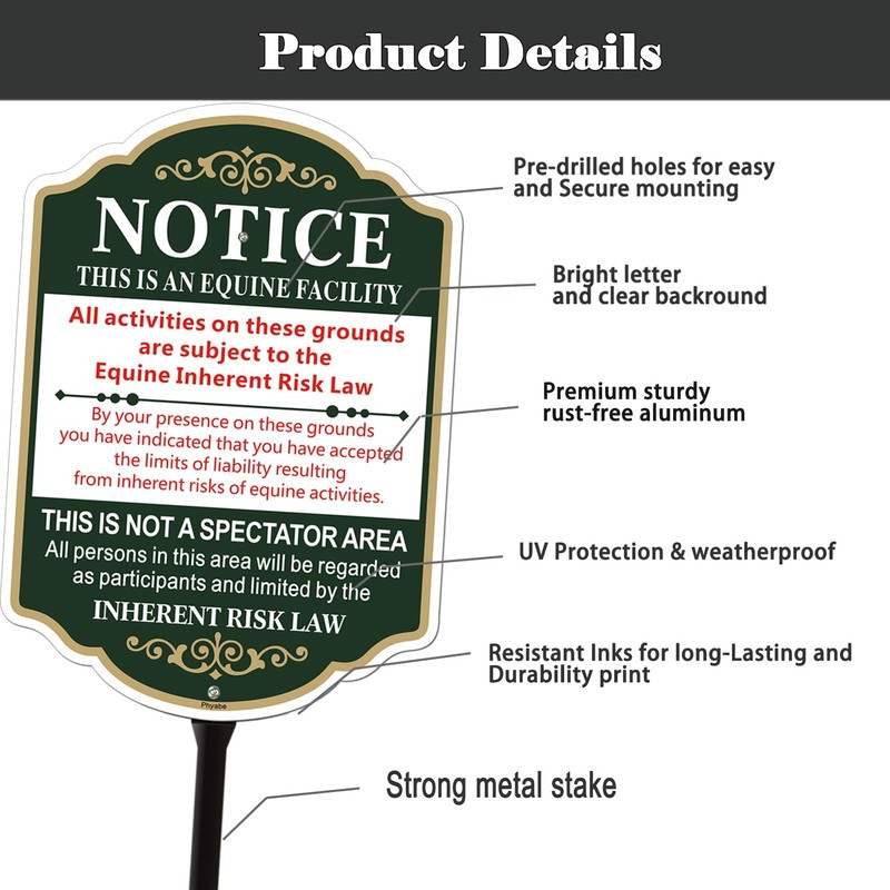 Phyabe Equine Liability Sign with Stake,35" Total Length Durable Stake