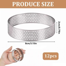 Cedryn 12PCS Crumpet Rings Non Stick 8CM Perforated Tart Ring Set Non Stick Perforated Baking Tart Ring 430 Stainless Steel Pastry Rings for Tarts Pastries Mini Cakes Mini Pizzas Muffins