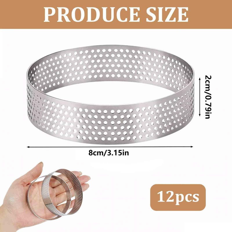 Cedryn 12PCS Crumpet Rings Non Stick 8CM Perforated Tart Ring