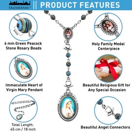 TALISMAN4U Seven Sorrows of Mary Rosary Chaplet Colorful Beads Necklace Our Lady of Sorrows Medal Holy Family Centerpiece Catholic Jewelry for Women with Gift Box