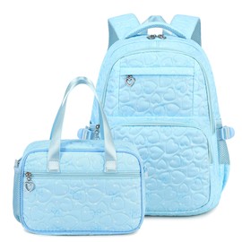 QYTFOA Girls Backpack Set with Bows Heart-shaped Lightweight Schoolbags for Girl Children Spacious Bookbag Waterproof(blue)