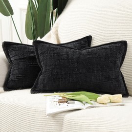 Madizz Decorative Chenille Cushion Covers 40x60 cm Black Pack of 2 Throw Pillows for Couch Sofa Boho Accent Pillow Cases for Bed Cushion for Bedroom Living Room Modern Home Decor