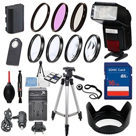58mm 13 Piece Accessory Kit for Canon EOS 70D, 80D, 7D Mark II DSLRs with Replaceable LP-E6 Battery, Automatic LED Flash, 16GB SD Memory, HD Filters, Tripod, Travel Charger & More