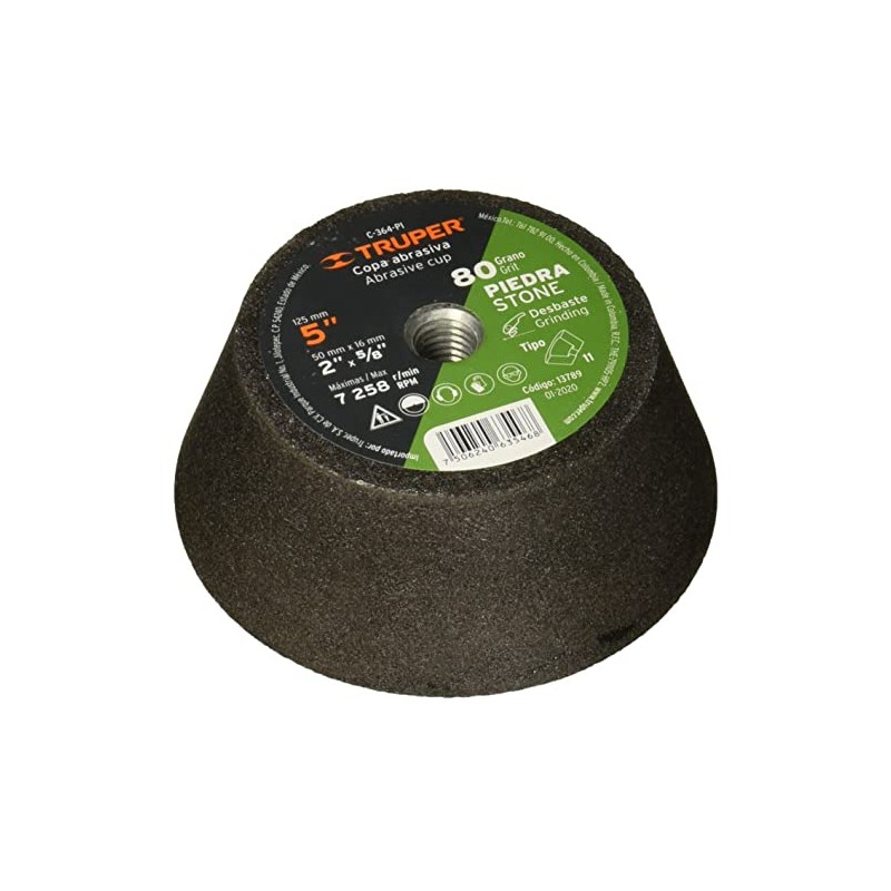 Truper C-364-PI, Copa desbaste, 5", grano 80 para piedra