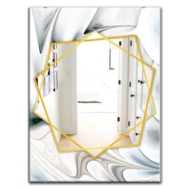 Designart 'White Stained Glass Floral Art' Modern Wall Mirror, Framed Mirror, Large Rectangular Mirror, Decorative Vanity Mirror, Bathroom Mirror, Modern Wall Mirror, 24x32 inches, White Mirror