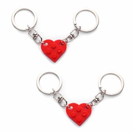 Heart Brick Keychain Set, Small Red Heart Keyring Friendship Gift Love Heart Necklace for Her, Him, Boyfriend Girlfriend Couples, 2pcs Matching Heart Decorations for Valentines Birthday Anniversaries