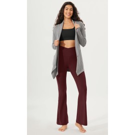 ODODOS Cloud Feeling Crossover High Waist Flared Pants for Women, 30" Bootcut Yoga Pants with Back Pocket, Burgundy, Large