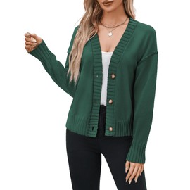 Zeagoo Cardigans for Women UK Cropped Open Front Knitwear Button Down for Ladies Lightweight Long Sleeve Cardigan Sweaters Grün L