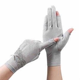 CUSMA Women's Gloves, Smartphone Compatible, Women's Gloves, Cold Feeling, UV Protection, Two-Finger Gloves, Lace Gloves, Thin, Anti-Slip, Skull, Breathable, Sunscreen, UV Protection, Driving Gloves,
