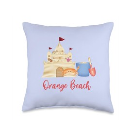 Mamaknows Orange Beach Orange Beach Whimsical Crab Sand Castle Pail Shovel Toys Throw Pillow, 16x16, Multicolor