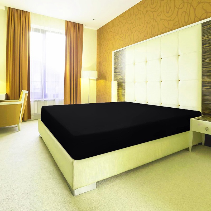 EV DEKOR®MF0001 Fitted Sheet Double, Black - Deep Pocket Bedsheet