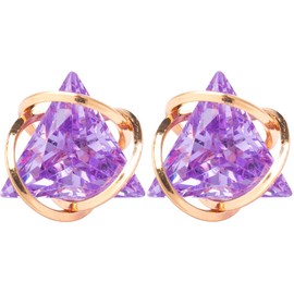 ENMOKI Colored Triangle Cubic Zirconia Geometric Angular Circle Gold Stud Earrings for Women (Purple)
