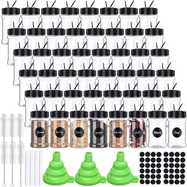 Mimorou 48 Pcs Clear Plastic Spice Jars Spice Bottles with