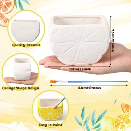 Pasimy 6 Set Ceramics to Paint DIY Ceramic Succulent Planter Pots Paint Your Own Flower Pots Craft Kit Unpainted Bisque Flowerpot with Brush Palette for Family Activity Holiday Gifts(Orange)