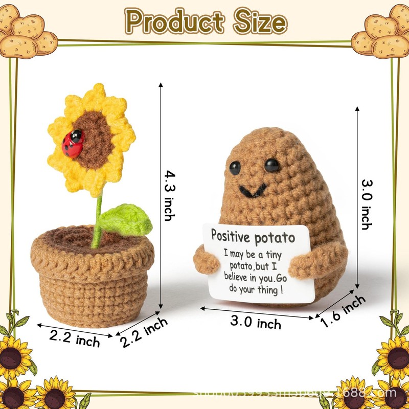 2PCS Positive Mini Potato Funny Gifts, Emotional Support Sunflower Pot