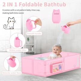 Foldable Baby Bathtub,Infant Tub for Shower, 2 in 1 Portable Toddler Tub with Rinse Cup, No Assembly Easy to Clean,Collapsible Bathtub for Small Bathr