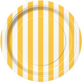 Unique Party 38034 - 18cm Yellow Striped Party Plates, Pack of 8