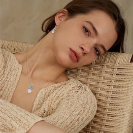 Inpasne Pearl Necklace for Women 925 Sterling Silver Aquamarine Necklace Emerald Cut Pendant March Birthstone Jewelry Gifts for Her