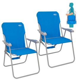 #WEJOY Folding Beach Chair for Adults, Lightweight Beach Chair with Shoulder Straps, High Back Beach Chairs with Hard Armrest, Supports 300lbs for Beach Lawn Concert, Blue (2Pack)