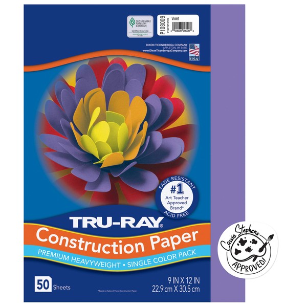 Pacon Tru-Ray Heavyweight Construction Paper, Violet, 9" x 12", 50 Sheets