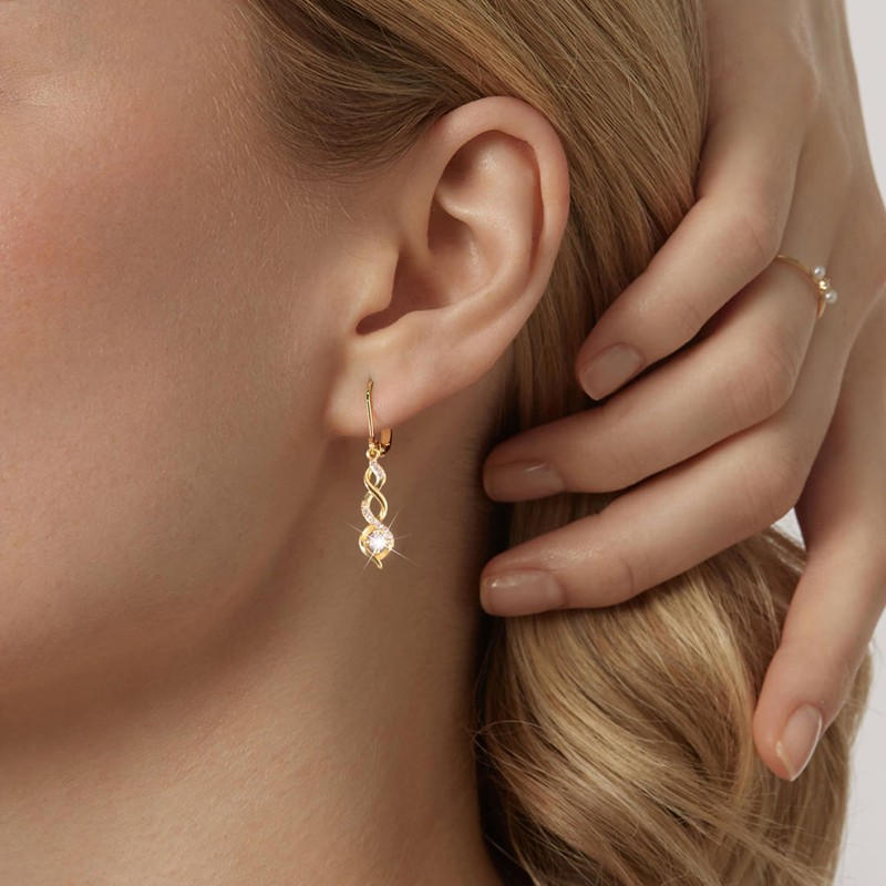 14K Gold Drop Dangle Earrings for Women Cubic Zirconia Hanging