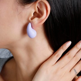 Winssigma Chunky Acrylic Hoop Earrings, Lightweight Waterdrop Hoops Earrings, Hypoallergenic Trendy Jewelry for Women(Lavender)